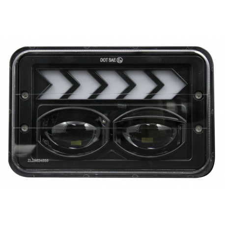 Unidad de Faro Rectangular con 2 Hiper Leds y Direccional Ambar (5") Tunix