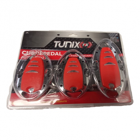 Kit de 3 Pedales Tipo Escarabajo Cromado con Hule Rojo Tunix