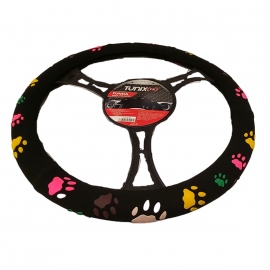 Funda de Volante de 38 cm de Gamuza Negra y Estampado de Huellitas Tunix